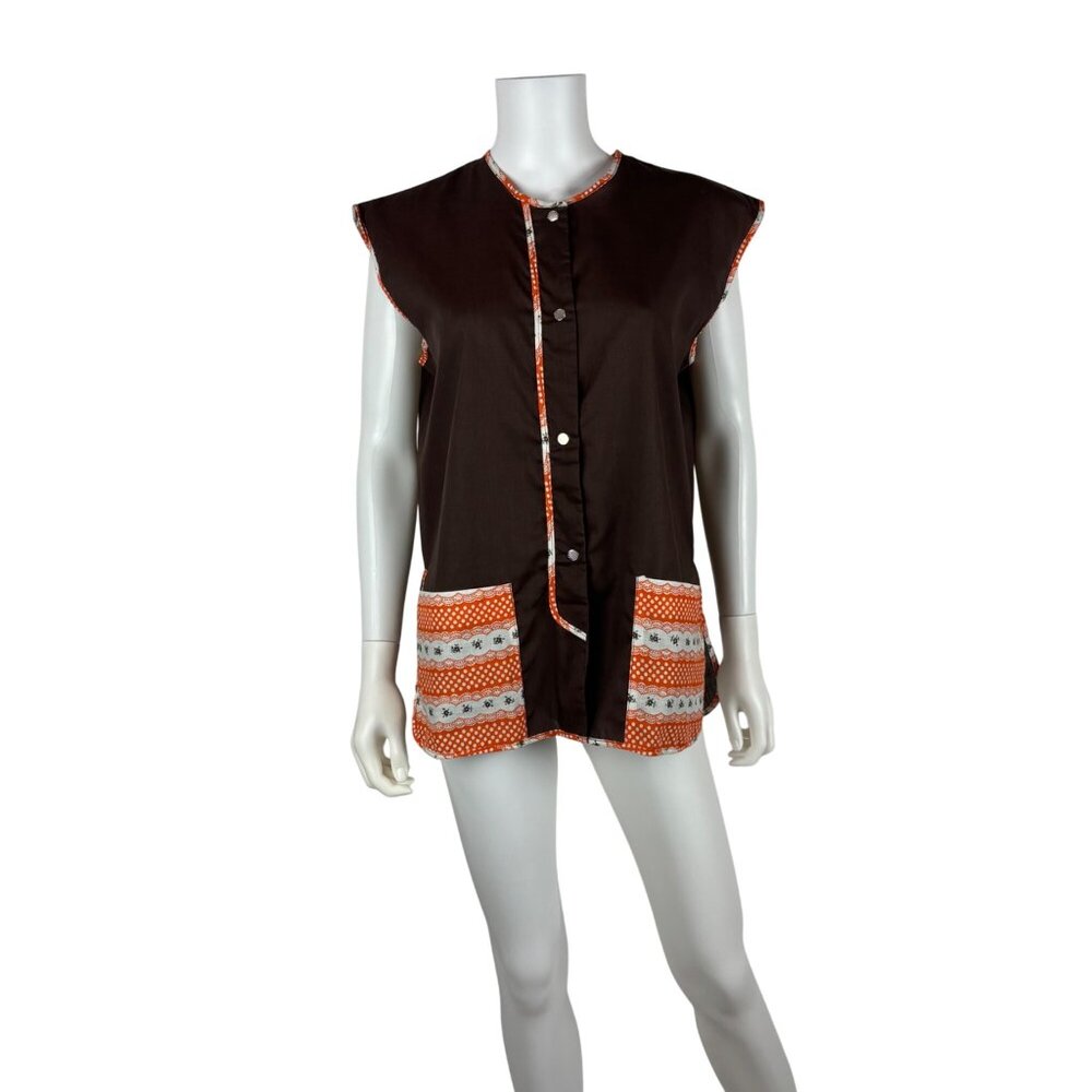 Vintage 70s Smock Top Womens L Deadstock Brown Floral Crafting Artistic Product